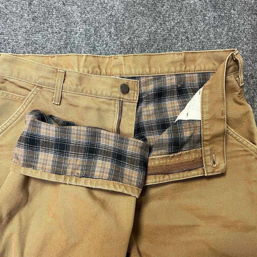 Carhartt B111 BRN Pants Mens 36x31 Beige Brown Flannel Lined Work Carpenter
